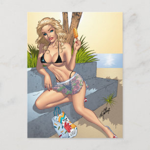 Ice Cream Bikini Girl Pin-up Art van Al Rio Briefkaart