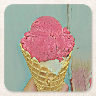 Ice cream birthday gift vierkante kartonnen onderzetter