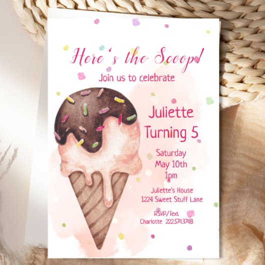 Ice Cream Birthday Invitation, 5e verjaardag Kaart