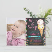 Ice Cream Birthday Invitation Summer Chalkboard Kaart (Staand voorkant)