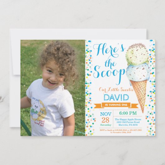 Ice Cream Birthday Invitation Summer Kaart (Voorkant)