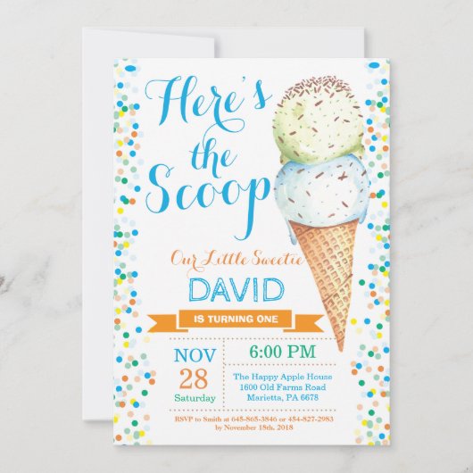 Ice Cream Birthday Invitation Summer Kaart (Voorkant)
