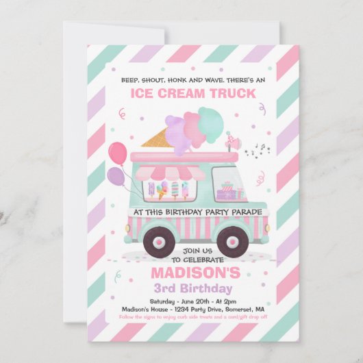 Ice Cream Birthday Party Drive beroemd gemaakt doo Kaart (Voorkant)
