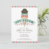 Ice Cream Birthday Party Invitation Kaart (Staand voorkant)