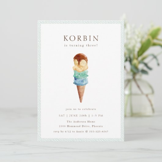 Ice Cream Birthday Party Invitation Kaart (Staand voorkant)