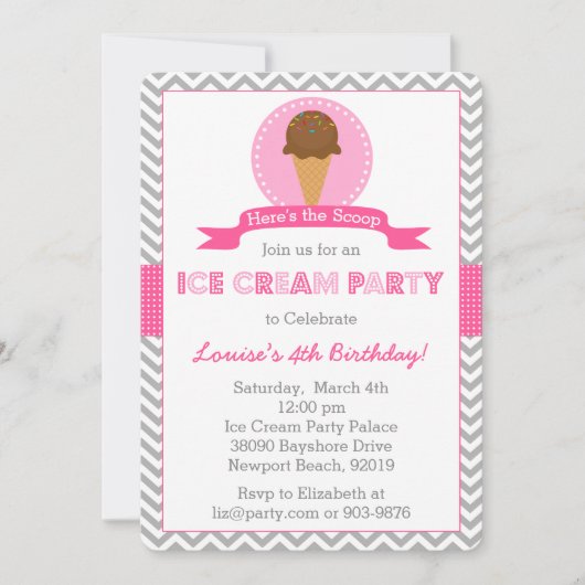 Ice Cream Birthday Party Invitation Kaart (Voorkant)