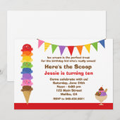 Ice Cream Birthday Party Invitation Kaart (Voorkant / Achterkant)