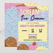 Ice Cream Birthday Party Invitation Kaart (Voorkant / Achterkant)