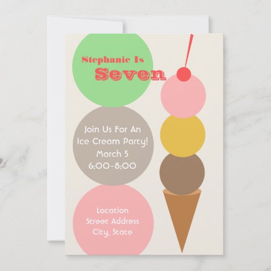 Ice Cream Birthday Party nodigt uit Kaart (Voorkant)