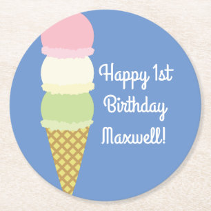 Ice Cream Birthday Party Ronde Kartonnen Onderzetter