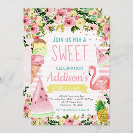 Ice Cream Birthday Summer Pool Kaart (Voorkant / Achterkant)