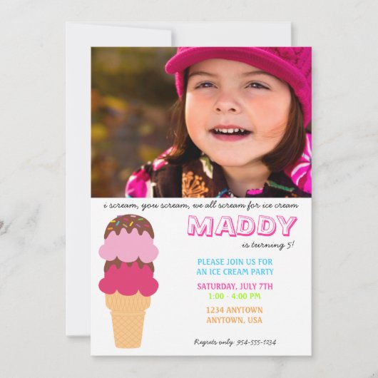 Ice Cream Birthday Uitnodiging met foto (Voorkant)