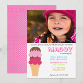 Ice Cream Birthday Uitnodiging met foto (Voorkant / Achterkant)
