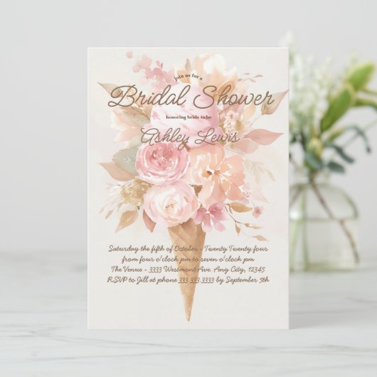 Ice cream bloemenuitnodiging, waterverf bloemen kaart (Staand voorkant)