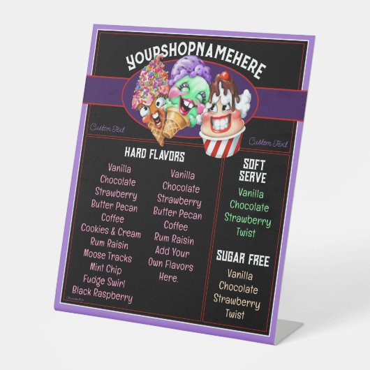 Ice Cream Business Counter Menu SMAKEN Reclamebord Met Voetstuk (Voorkant)