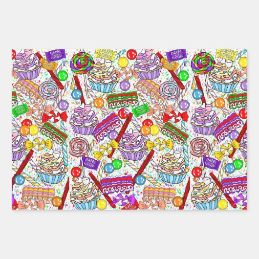 Ice Cream, Cake and Snoep Birthday Inpakpapier Vel (Voorkant 2)