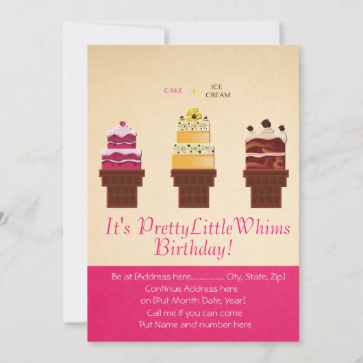 Ice Cream Cake Birthday Invitation Card Kaart (Voorkant)
