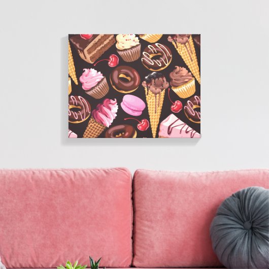 Ice Cream, Cake, Cupcakes en Cheesecake Delight Canvas Afdruk (Insitu (Woonkamer))
