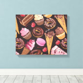 Ice Cream, Cake, Cupcakes en Cheesecake Delight Canvas Afdruk (Insitu (Houten vloer))