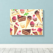 Ice Cream, Cake, Cupcakes en Cheesecake Delight Canvas Afdruk (Insitu (Houten vloer))