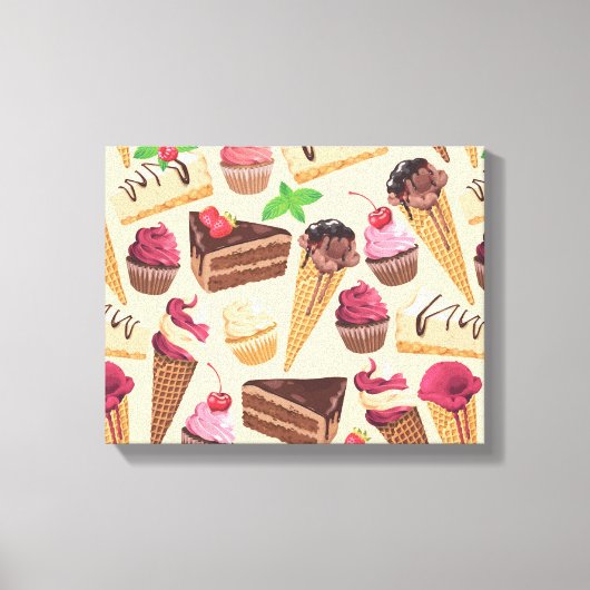 Ice Cream, Cake, Cupcakes en Cheesecake Delight Canvas Afdruk (Voorkant)