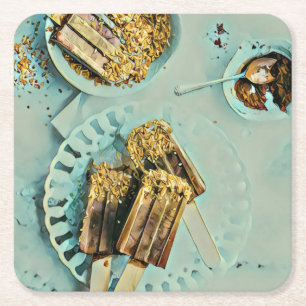 Ice cream cake vierkante kartonnen onderzetter