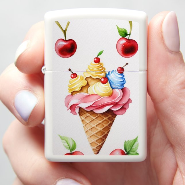Ice Cream Cone (Illustration of an ice cream cone topped with cupcakes and cherries.  )