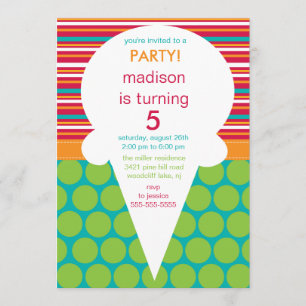 Ice Cream Cone Birthday Invitation Polka Dots Kaart