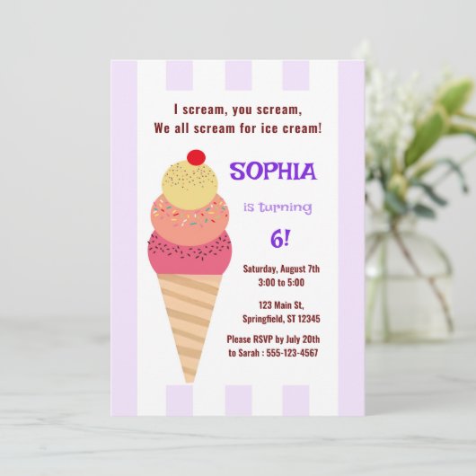 Ice Cream Cone Birthday Kaart (Staand voorkant)