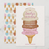 Ice Cream Cone Birthday Party Invitation Kaart (Voorkant / Achterkant)