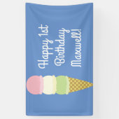 Ice Cream Cone Cute 1st Birthday Party Banner (Verticaal)