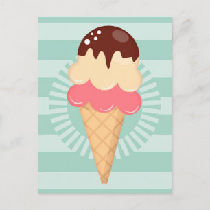 Ice Cream Cone - Cute Chocolate Vanilla Mint Green Briefkaart