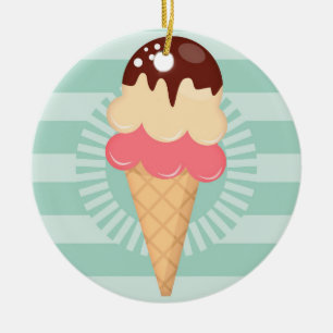 Ice Cream Cone - Cute Chocolate Vanilla Mint Green Keramisch Ornament
