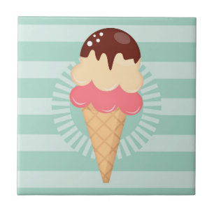 Ice Cream Cone - Cute Chocolate Vanilla Mint Green Tegeltje