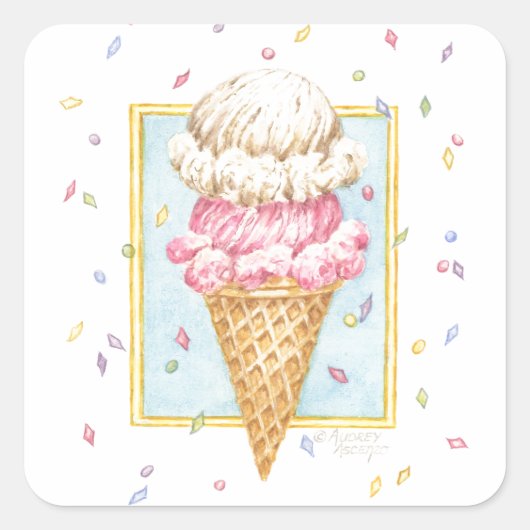 Ice Cream Cone Double Decker Verjaardag Stickers (Voorkant)