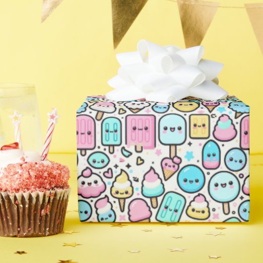 Ice Cream Cone en Popsicle Doodles Cadeaupapier (Verjaardagsfeest)