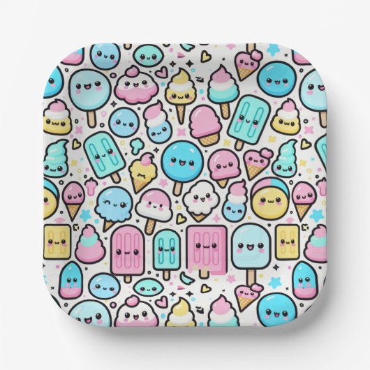 Ice Cream Cone en Popsicle Doodles Papieren Bordje (Voorkant)
