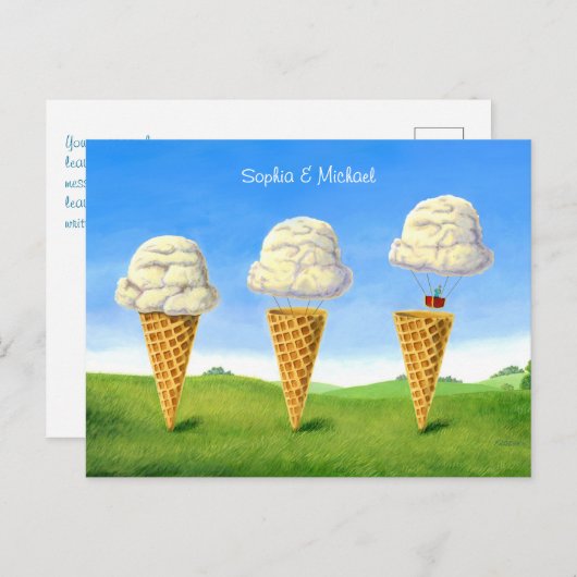 Ice Cream Cone, Hete Luchtballon Whimsical, Namen Briefkaart (Voorkant / Achterkant)