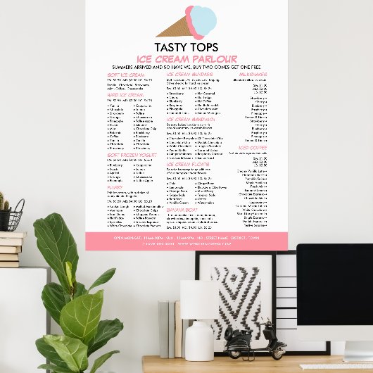 Ice Cream Cone, Ice Cream Parlor Menu Poster (Thuiskantoor)