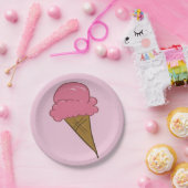 Ice Cream Cone in het roze Papieren Bordje (Feest)