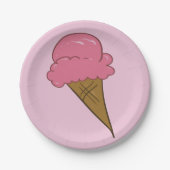 Ice Cream Cone in het roze Papieren Bordje (Voorkant)