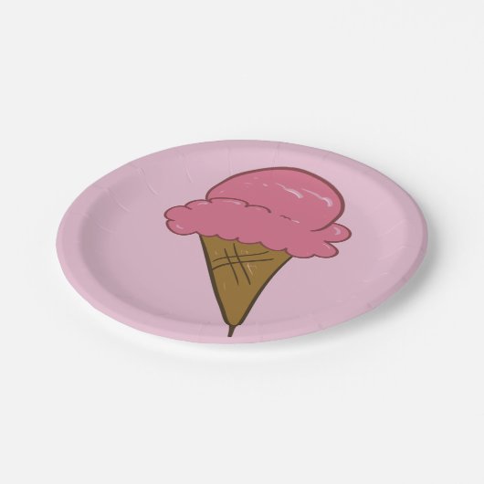 Ice Cream Cone in het roze Papieren Bordje (Gekanteld)