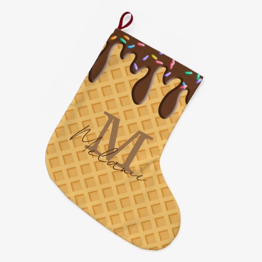 Ice Cream Cone met chocolade Frosting & Sprins Grote Kerstsok (Voorkant (Hangend))