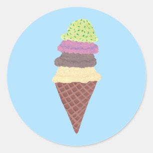 Ice Cream Cone Mint Strawberry Chocolade Vanilla Ronde Sticker