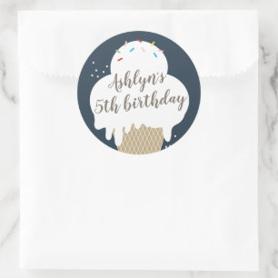 Ice Cream Cone Navy Blue Kids Birthday Party Favor Ronde Sticker