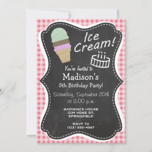 Ice Cream Cone op Blush Pink Gingham Kaart (Voorkant)