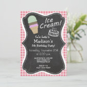 Ice Cream Cone op Blush Pink Gingham Kaart (Staand voorkant)