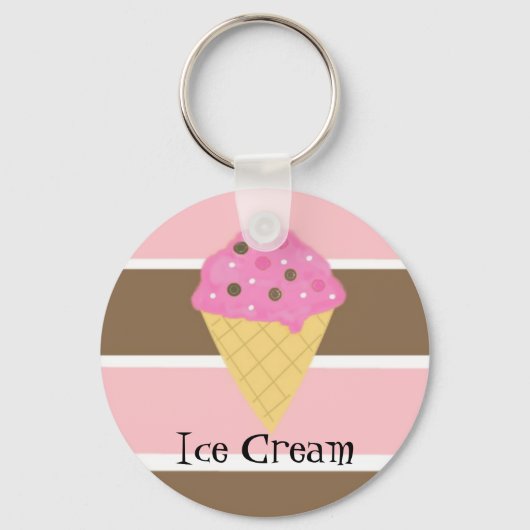 Ice Cream Cone op een Neapolitan Stripe Sleutelhanger (Voorkant)