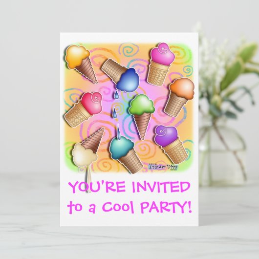 Ice Cream Cone Party-uitnodiging Kaart (Staand voorkant)