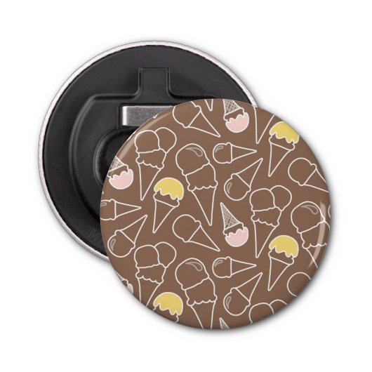 Ice Cream Cone Pattern on Brown Button Flesopener (Voorkant)
